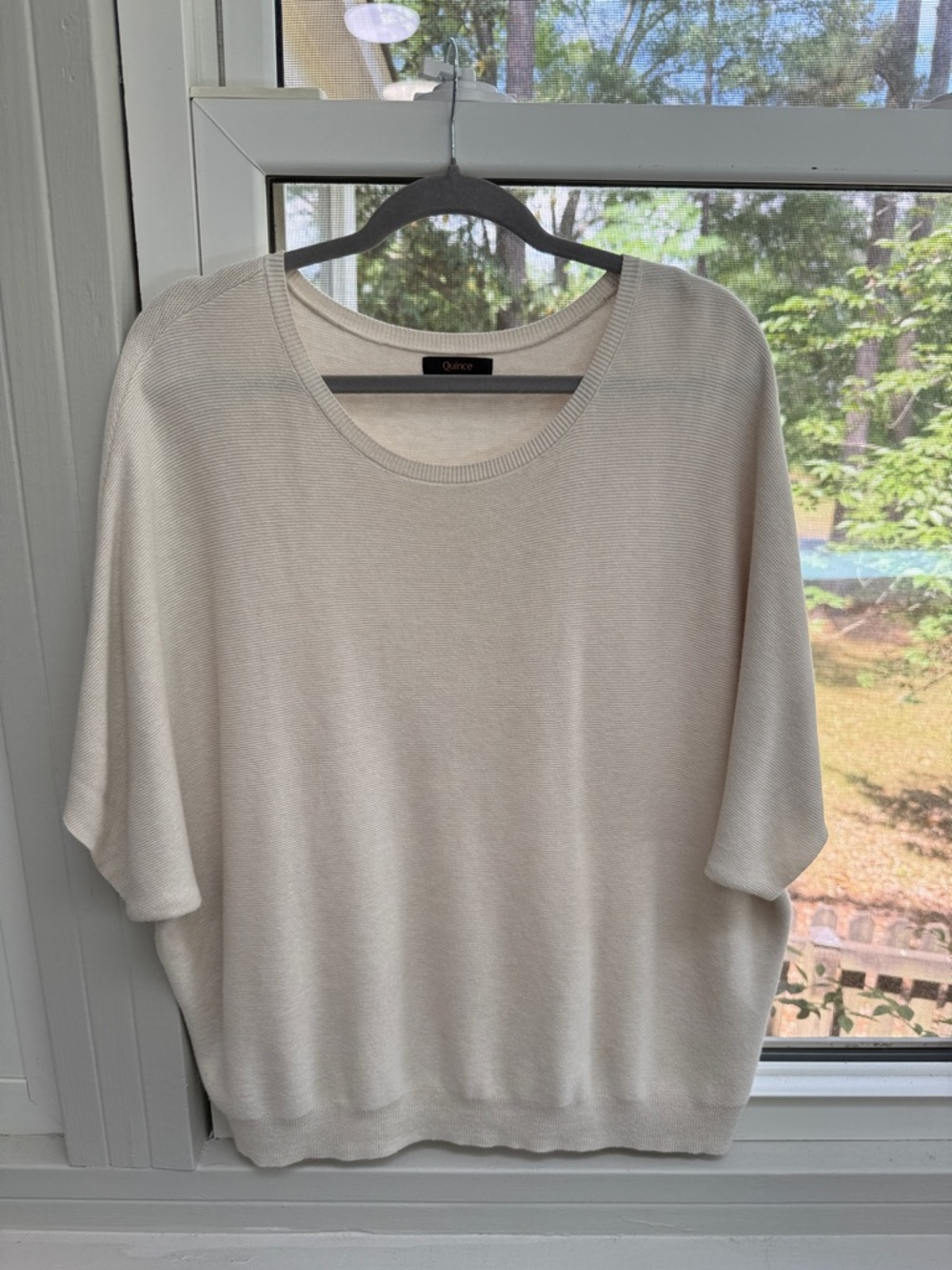 Quince Cream Short Sleeve Dolman Organic Cotton/Cashmere Sweater XL